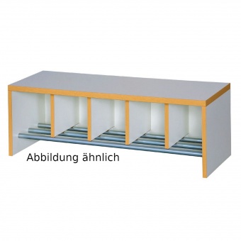Garderobenbank in Wangenbauweise, mit festem Aluminium Schuhrost mit Facheinteilungen Garderobenbank in Wangenbauweise, mit festem Aluminium Schuhrost mit Facheinteilungen